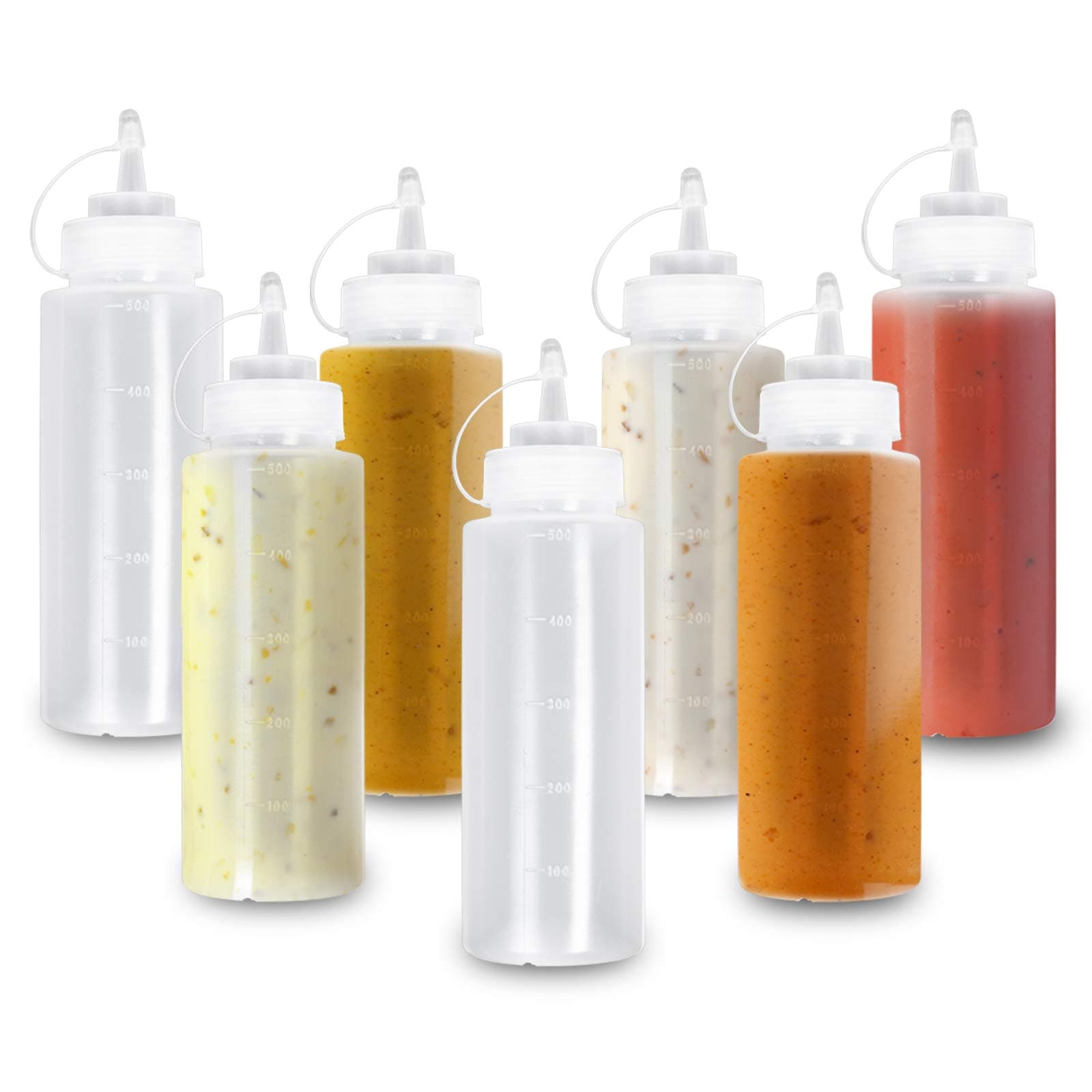 MATANA8 Multi-use Squeeze Sauce Bottles with Nozzle Caps - BPA Free Plastic Squeezy Bottle for Condiments and Dressings- 500ml/16oz