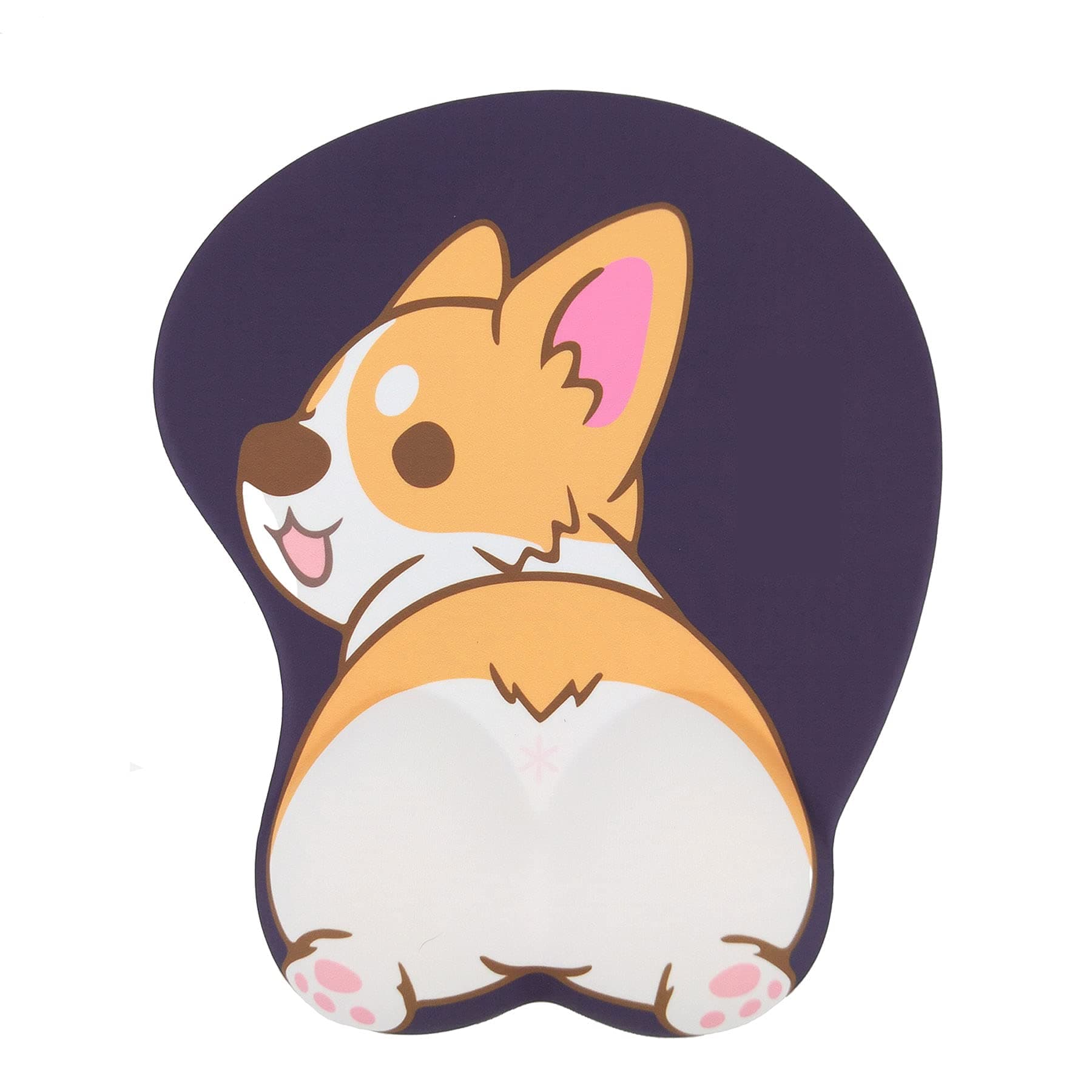 Mouse Pad with Wrist Support 3D Corgi Butt Mousepad Anime Dog Non Slip Silicone Mouse Mat for Desk Laptop (Navy Blue)