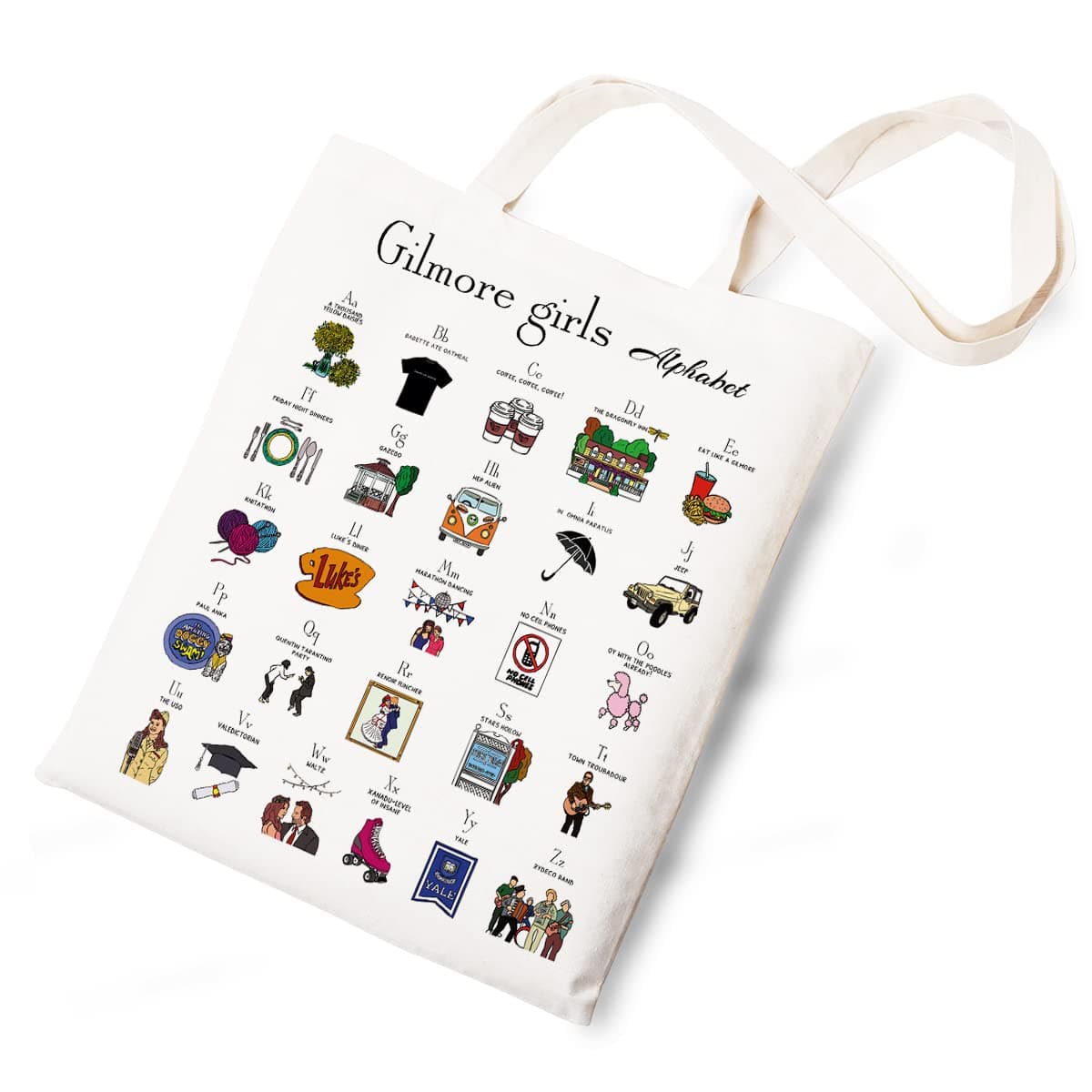 Tuilia Gilmore Girls Alphabet Canvas Tote Bag Funny Cotton Reusable Tote Shoulder Bag Present for Friends Fans Women Men