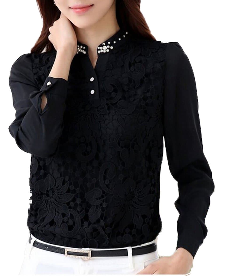 Sexy Women Ladies Long Sleeve Lace T Shirt Top Blouse