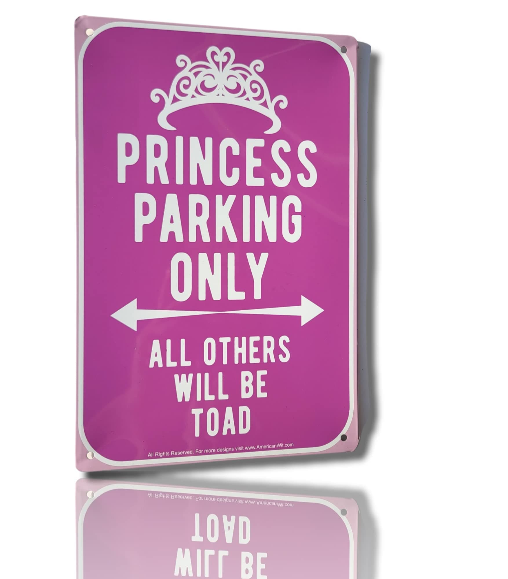AMERICAN WIT Quality Metal Signs, Princess Parking Only, Funny Novelty High Grade Aluminum Sign for Home Driveway Girls Kids Bedroom Decoration, Pink Design, 12” x 8”