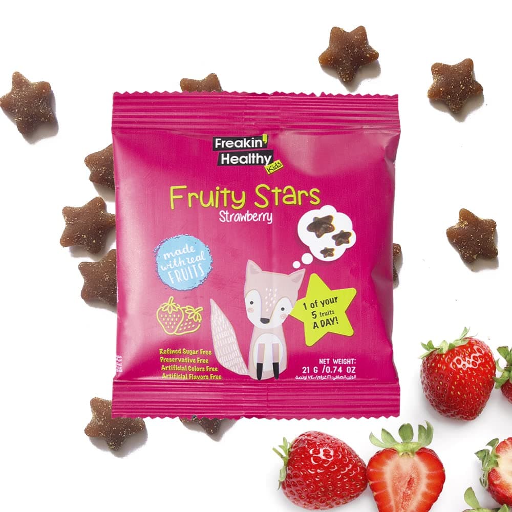 Freakin Healthy Strawberry Fruity Stars 21g – Natural Fruit Jelly, Healthy Treat, Plant-Based Kids Snacks