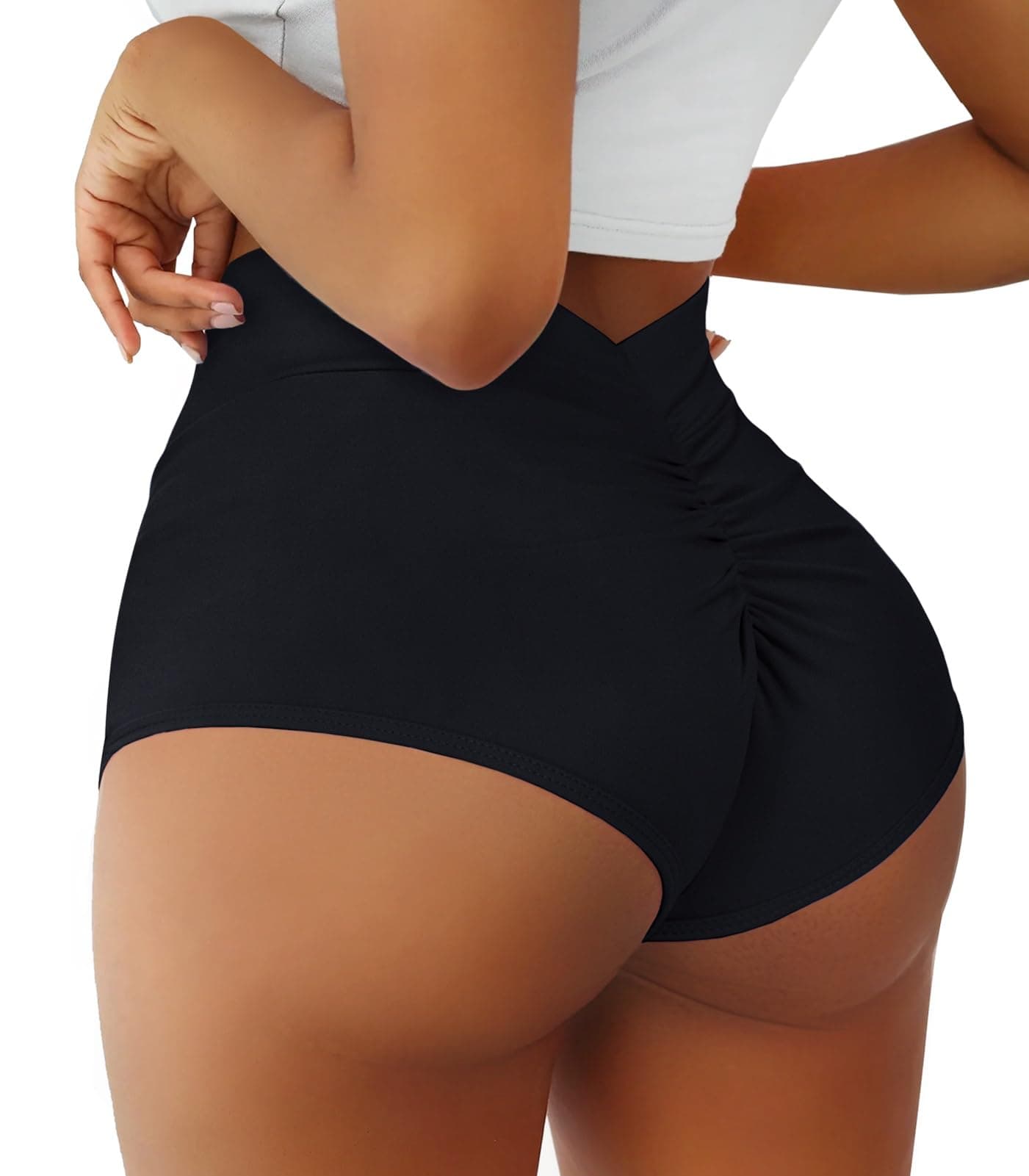 Women's Booty Shorts-High Waist V Back Yoga Shorts- Spandex Dance Hot Pants Butt Lifting Rave Bottoms