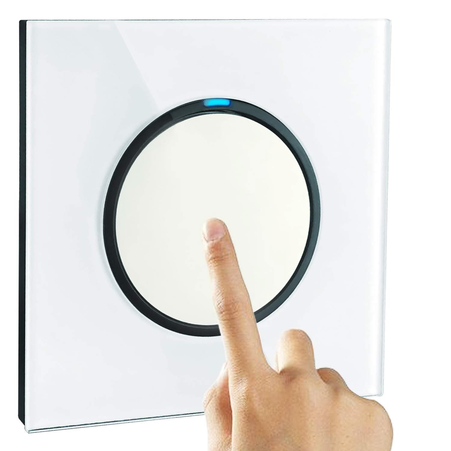 Light Switch White Single Button Switch, Tempered Glass Panel with LED Indicator 1-Gang 1-Way
