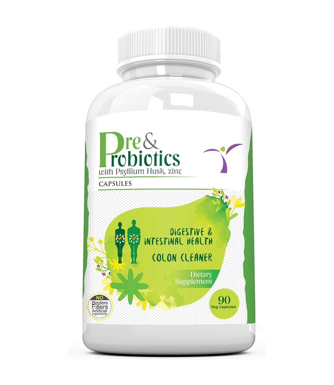 Pre & Probiotics with Psyllium Husk, Zinc - 90 Veg Capsules