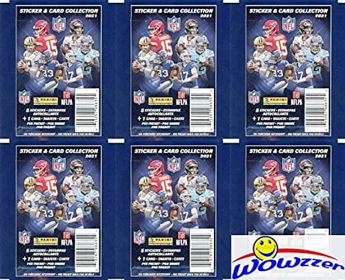 2021 Panini NFL Football Stickers Collection of 6 Factory Sealed Sticker Packs with 30 MINT Stickers & 6 Cards! Look for Cards & Stickers of Patrick Mahomes,Tom Brady, Trevor Lawrence & More! WOWZZER!
