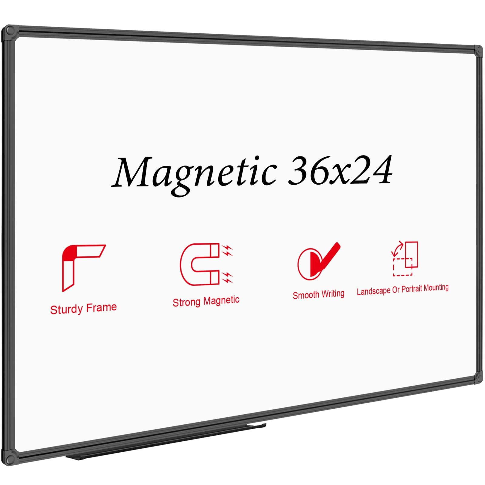 Magnetic Whiteboard/White Board, Dry Erase Board 36 x 24 Inch, Black Aluminum Frame Wall Mounted Board for Office Home and School