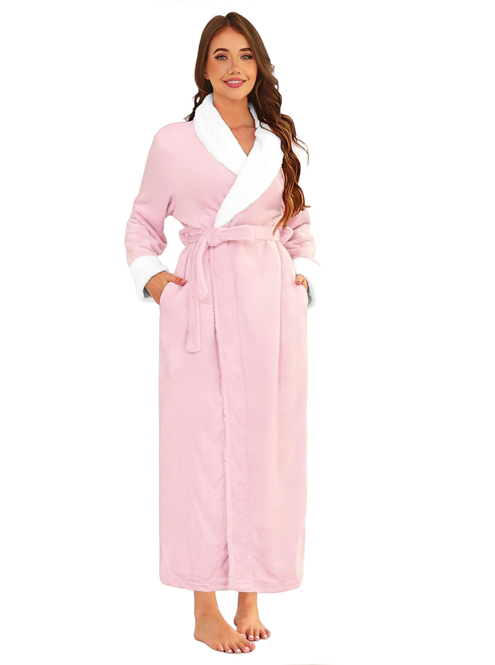 Long Bath Robe for Womens Plush Soft Fleece Bathrobes Nightgown Ladies Pajamas Sleepwear Housecoat