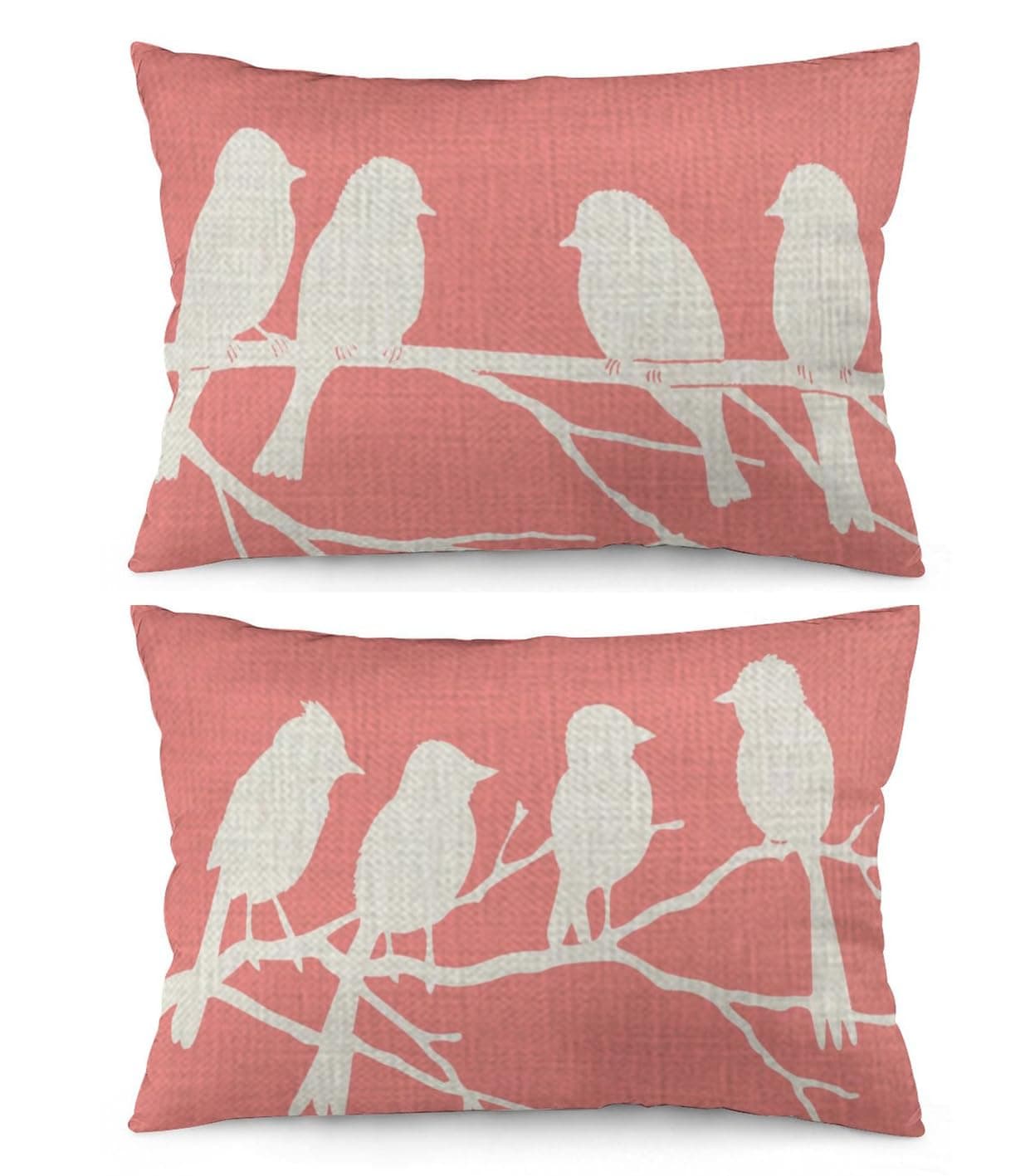 ITFRO Set of 2 Rustic Forest Wildlife Birds Tree Branches Waist Lumbar Cotton Linen Throw Pillow Case Cushion Cover Sofa Couch Home Decor 12x20 inches (Pink Set)