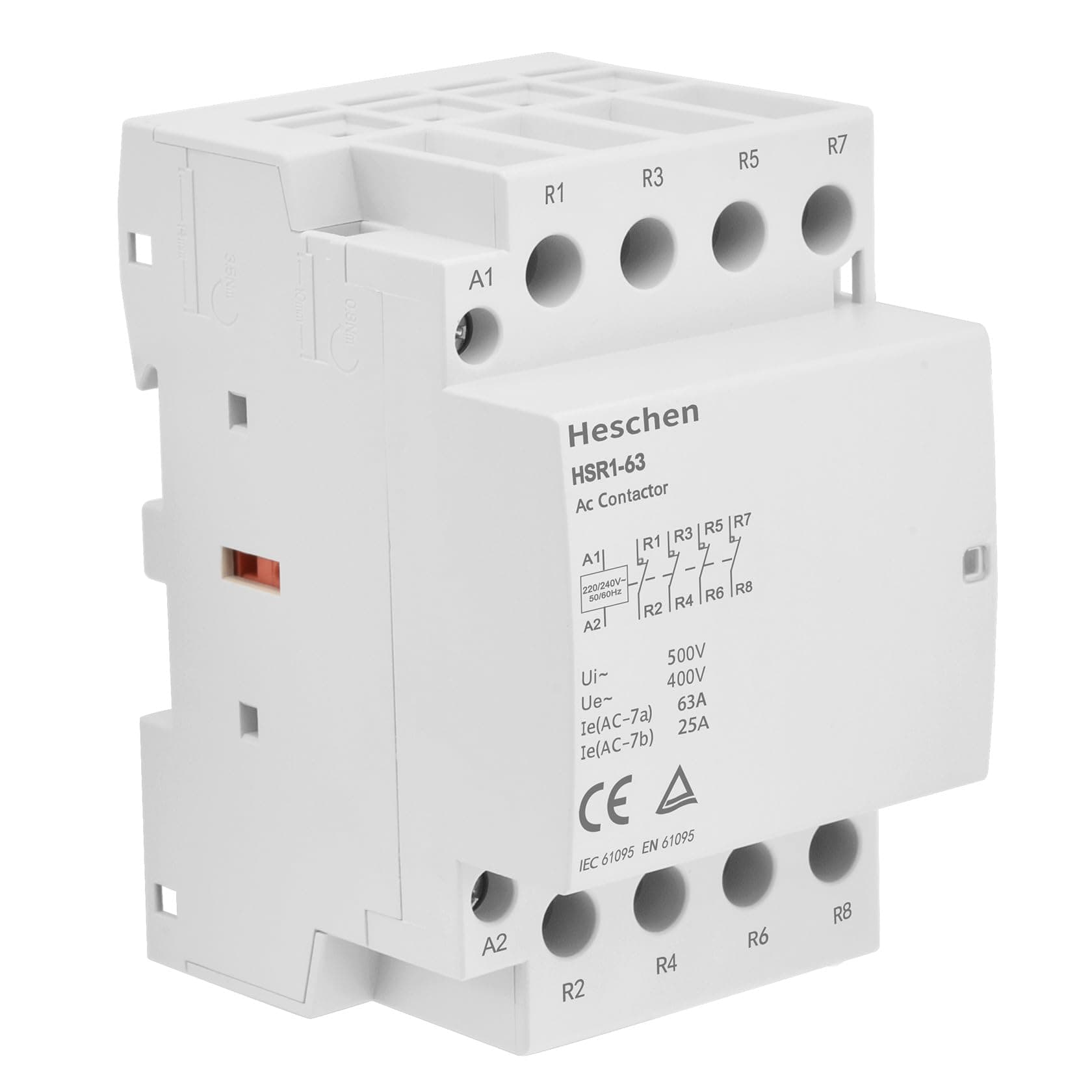 Household AC Contactor HSR1-63 4 Pole Four Normally Closed 220V/240V Coil Voltage 35mm DIN Rail Mount