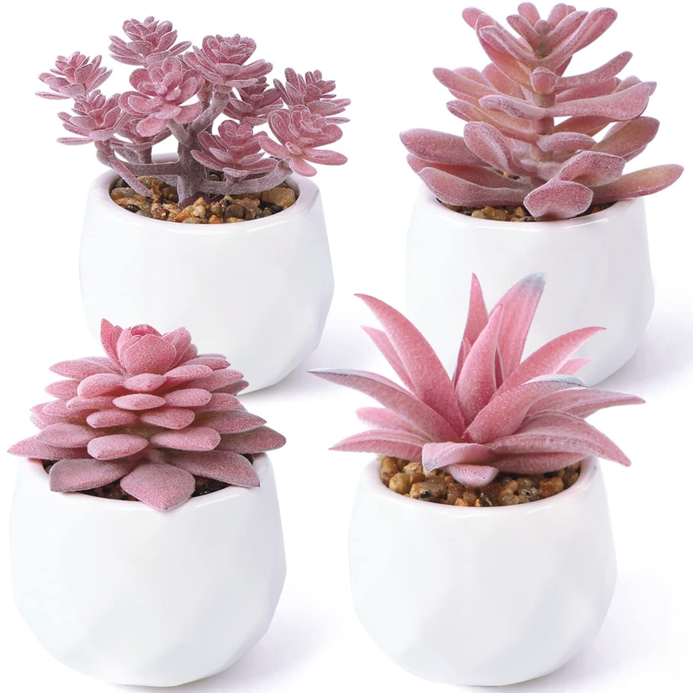 ALAGIRLS Artificial Succulent Plants Set of 4 Small Artificial Succulent Plants with Pot for Living Room Bathroom Balcony Office Table Pink