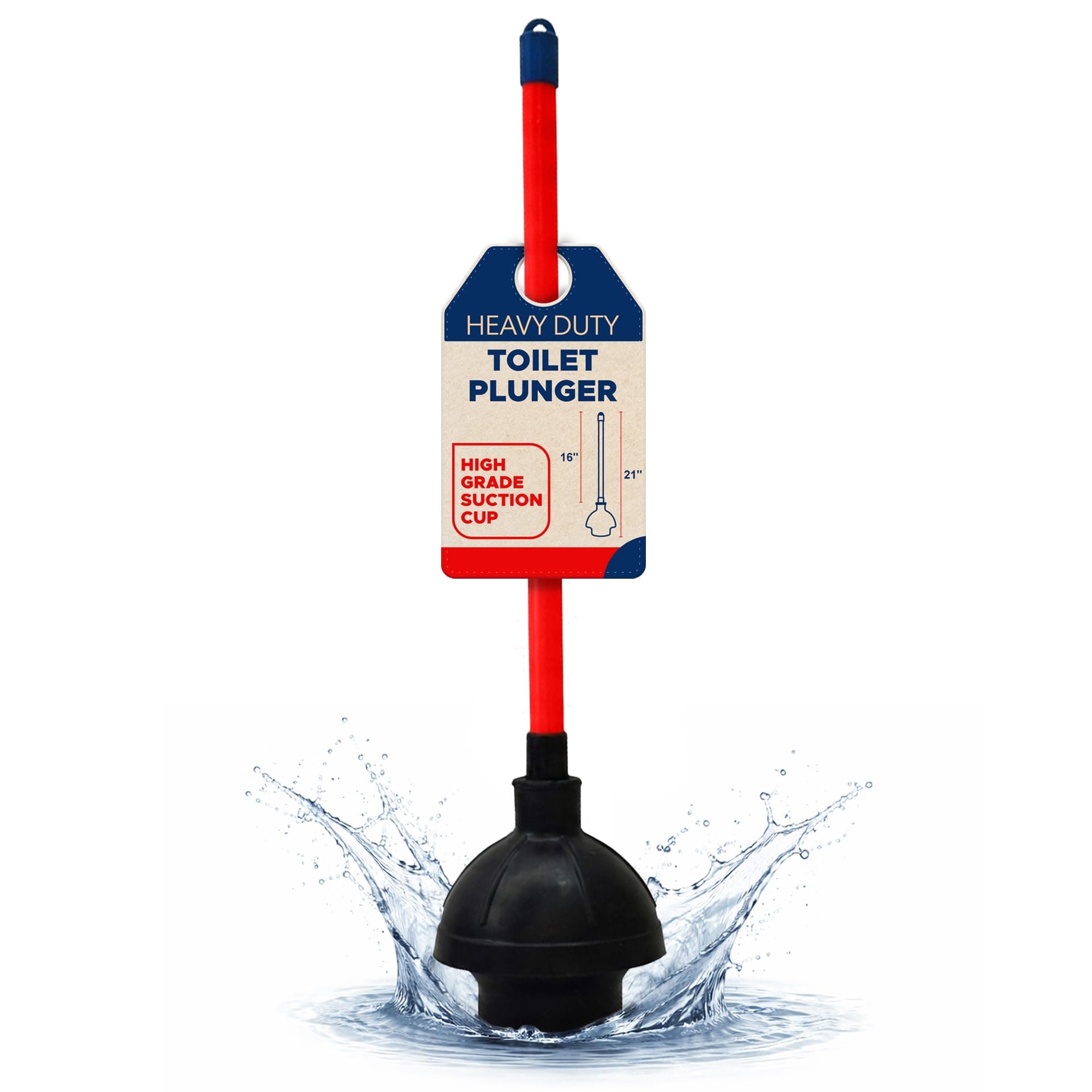 Heavy Duty Toilet Plunger for Bathroom - Commercial & Industrial Plunger with High-Grade Suction Cup - Drain, Sink & Toilet Clog Remover - Flange Plunger with Red Handle