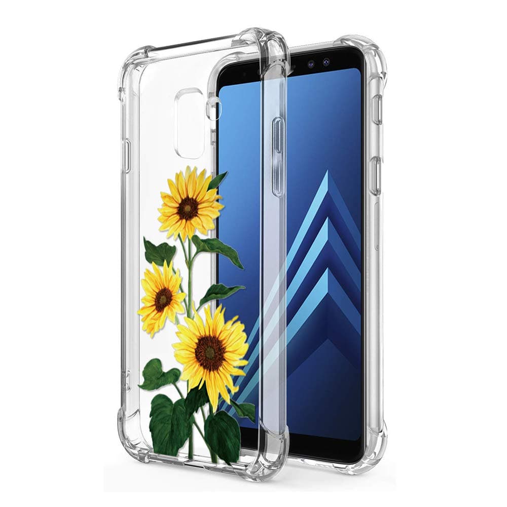 Yoedge Case for Galaxy A8 2018, Clear Floral Pattern [Ultra Slim] Back Cover Shockproof Soft TPU Silicone Bumper Case with Protective Air Cushion Corners for Samsung Galaxy A8 2018 (Sunflower)