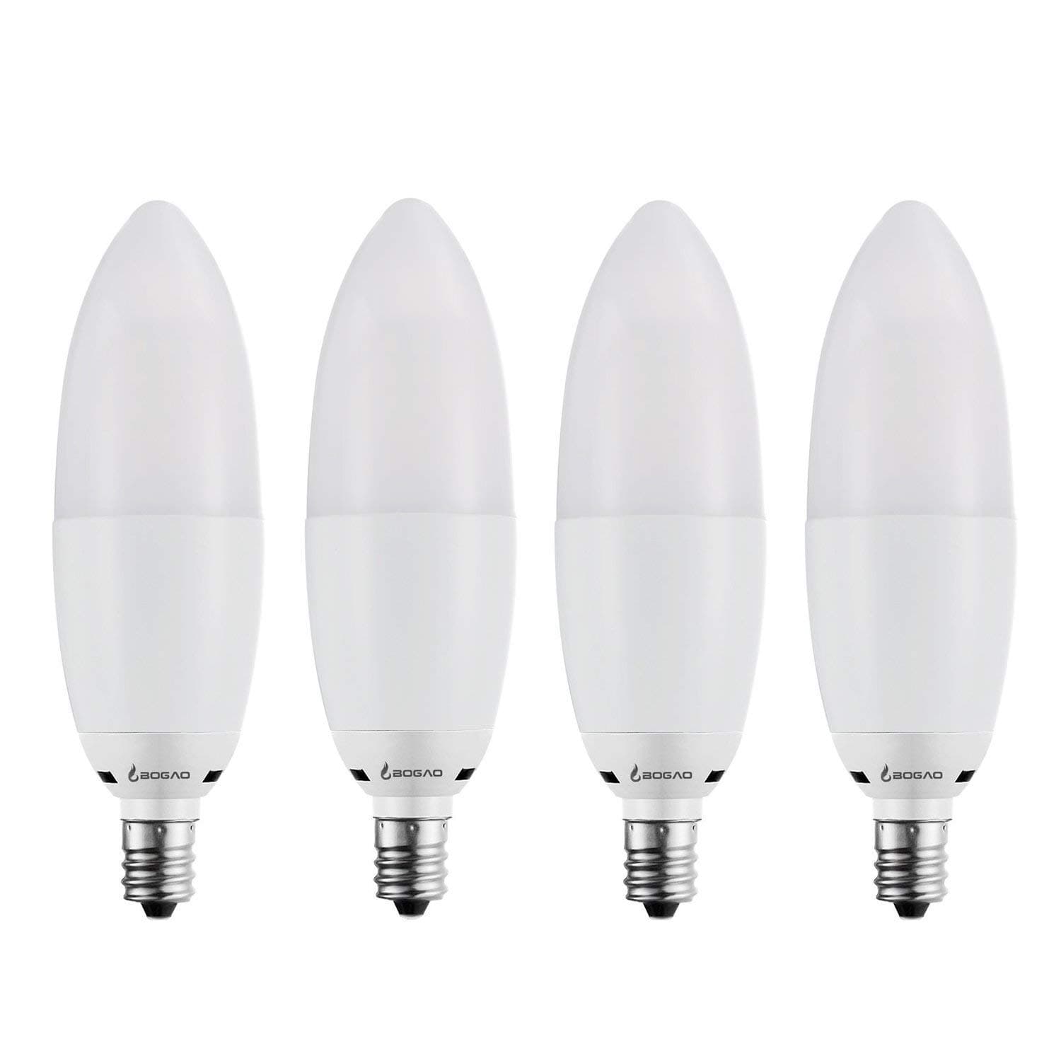 BOGAO 4 Pack Candelabra Bulb, 12W Warm White 3000K LED Candle Lights, 85-100 Watt Equivalent, E12 Base, 1200 Lumens, Torpedo Shape