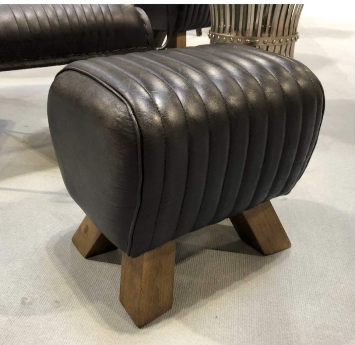 Loft1850 Black Leather Pommel Horse Style Footstool