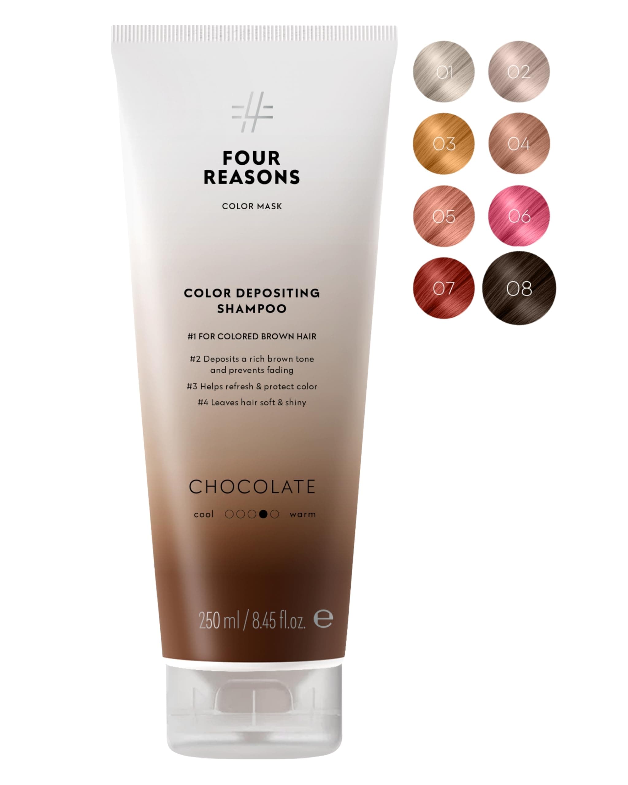 FOUR REASONS Color Mask Shampoo Brown - Sulfate Free Toning Shampoo Brown and Dark Brown Hair - Color Depositing Shampoo Brown, VEGAN, 8.5 oz (Chocolate)