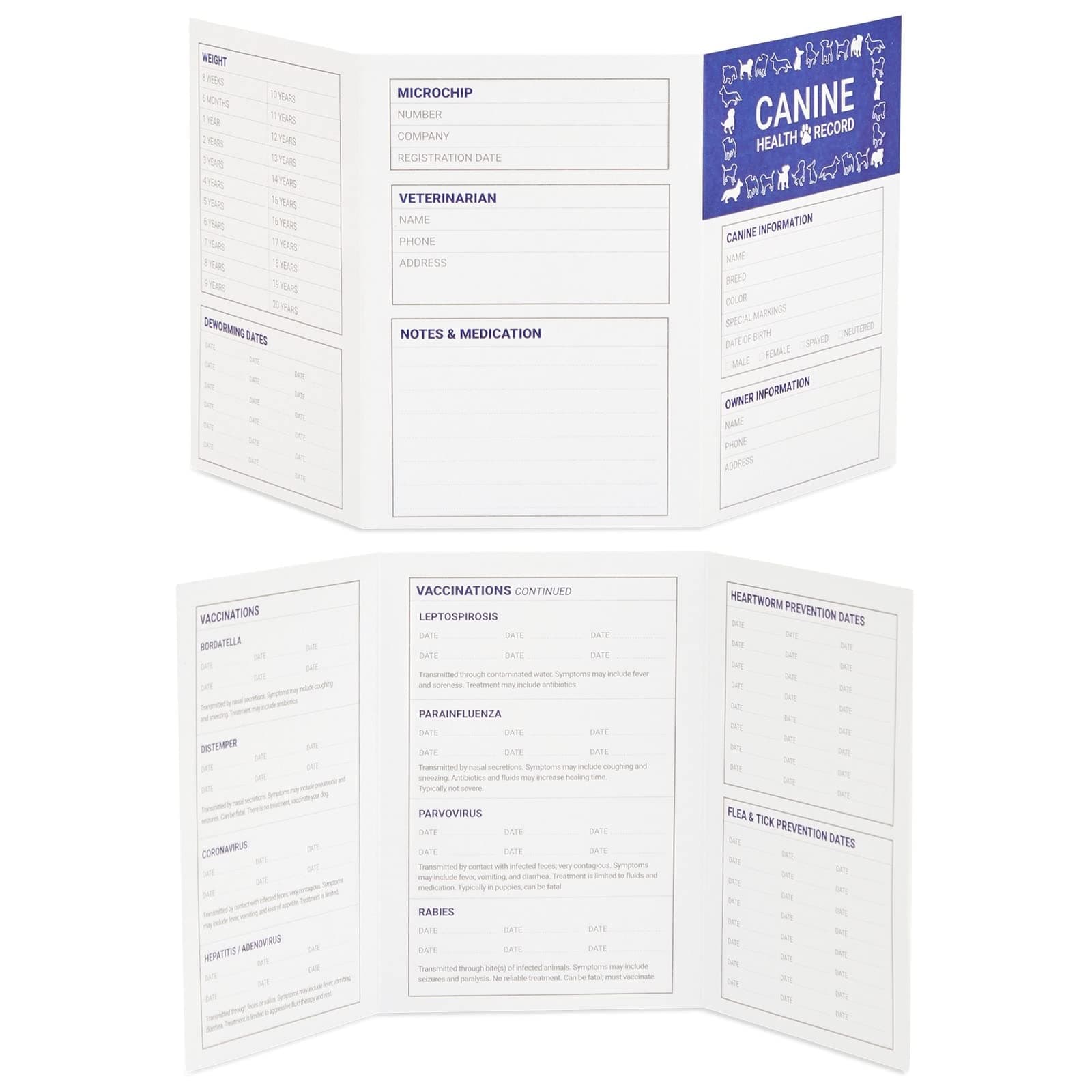 Juvale 24 Pack Puppy Vaccination Record Card, Dog Vaccine and Canine Health Record Booklets (5x3.5 in Folded)