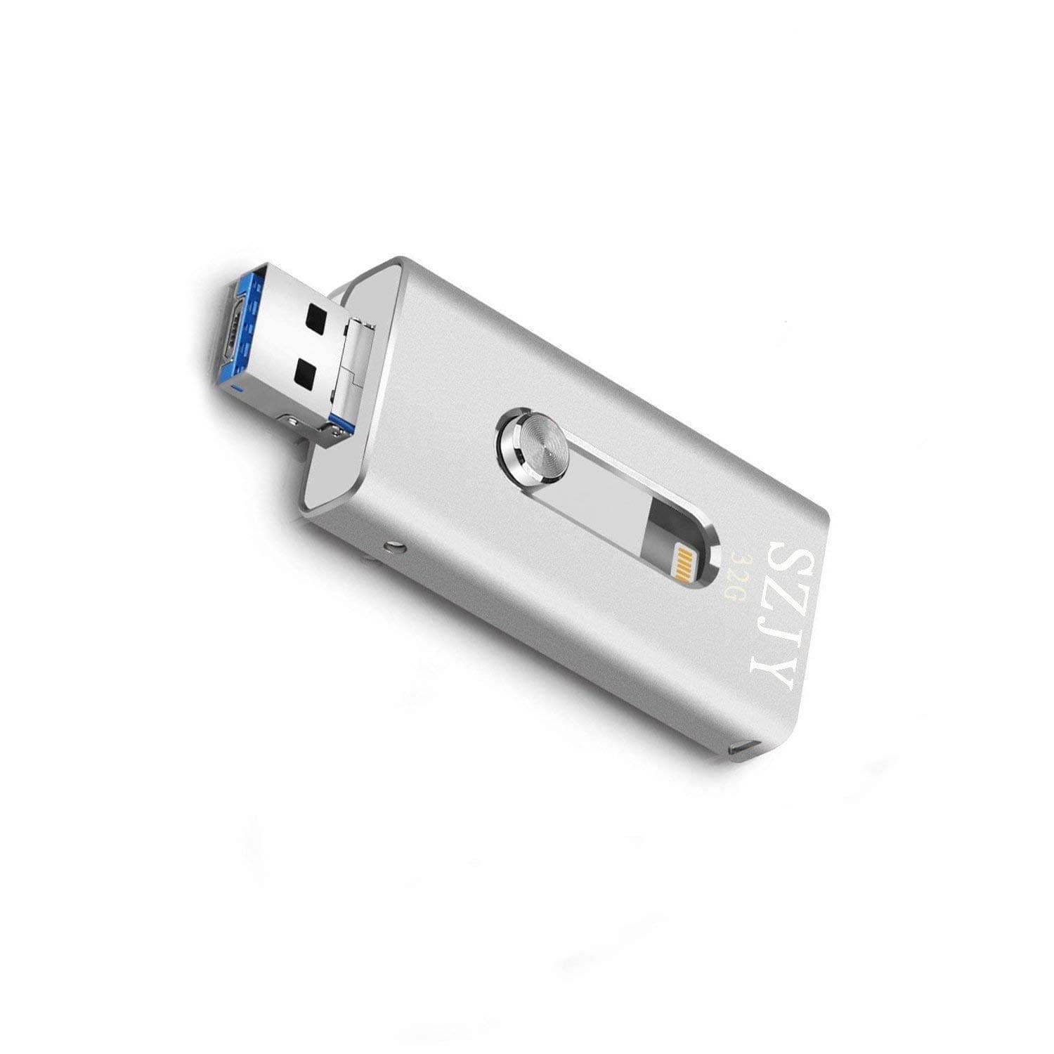 32GB USB iPhone Flash Drive - USB, Micr USB and Lightning connector(3 in 1) for iPhone iPad IOS Andriod and PC- (Sliver)