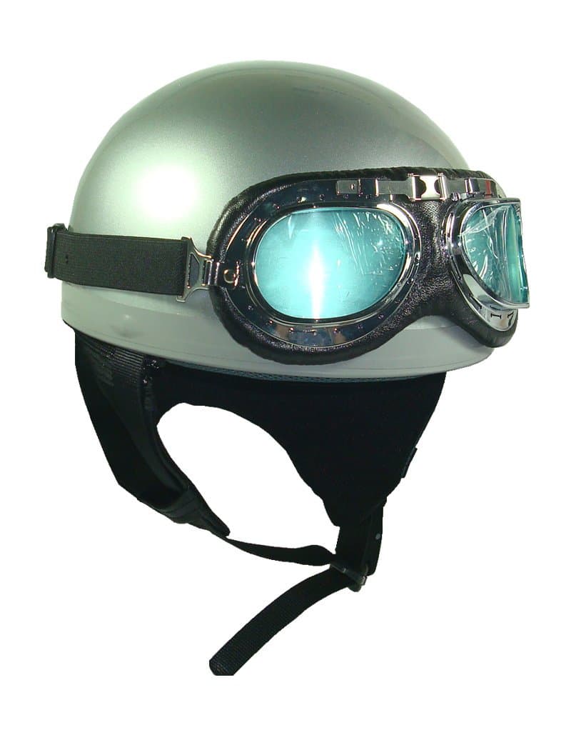 Goggles Vintage German Style Half Helmet (Silver,One size(56-58cm) : Ear muffle Bike Racing Motorcycle Cruiser Scooter Touring Accessories Cruiser Scooter Touring Helmet