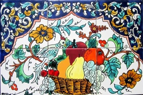 Decorative Ceramic Tiles: Hand Painted Mosaic Mural Home Kitchen Bath Backsplah Swimming Pool Patio Countertops Wall Décor 18 Inch x 12 Inch - New