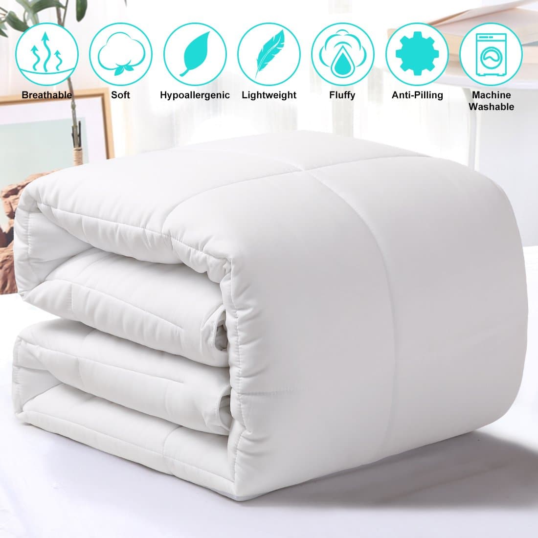 Edilly All Season Reversible Down Alternative Quilted Twin Size Comforter Cotton Surface Microfiber Fill Machine Washable Duvet Insert Stand-Alone Comforter