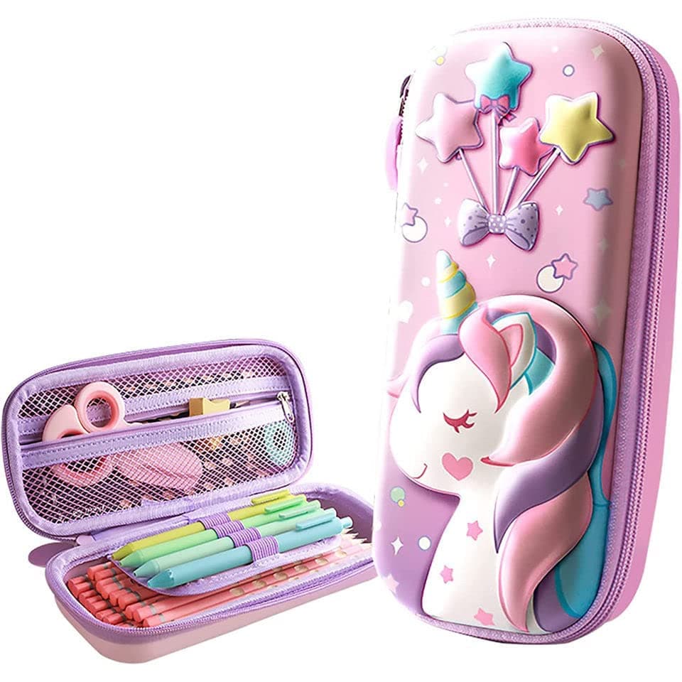 3D Unicorn Cover Large Capacity Pencil Case Compass With Compartments, School Supply Organizer For Students, Stationery Box, Cosmetic Zip Pouch Bag (1 Unit, Canvas, Multicolor)