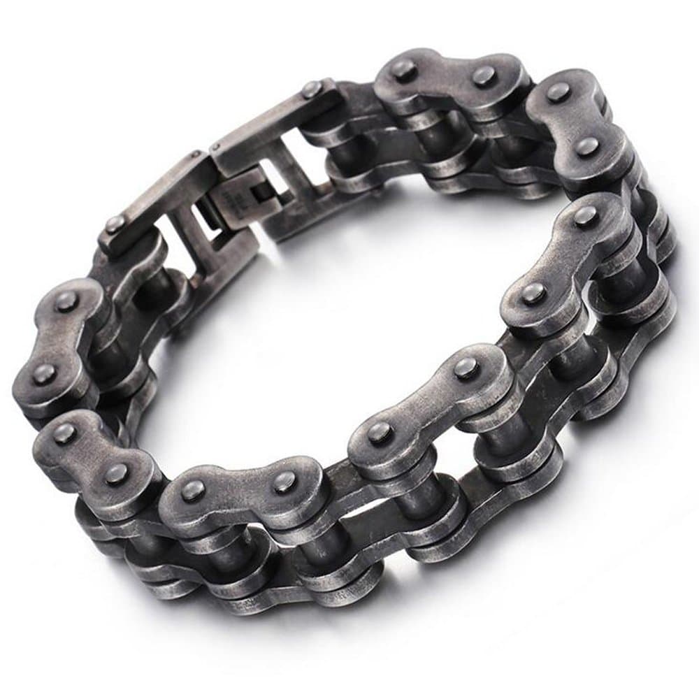 Large Heavy Titanium Chain Bike Bicycle Bracelet Men's Jewelry Brush Black Stainless Steel Motorcycle Biker Bracelet 12/18/22mm