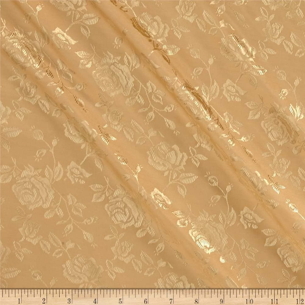 Rose Satin Jacquard Gold, Fabric by the Yard