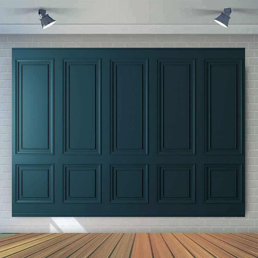 7x5FT Empty Room Wooden Wall Photo Backdrop Photography Blue Minimalist Simple Fashion Interior Wall Classic Vintage Elegant European Photography Wedding Background Studio Props BJCCEM287