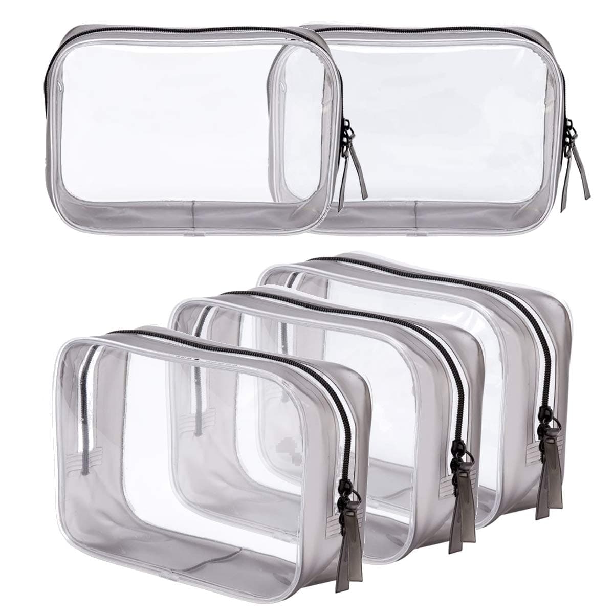 5 Pack Clear Plastic Zippered Toiletry Carry Pouch TSA Approved Toiletry Bag Portable Cosmetic Makeup Bag for Vacation, Bathroom and Organizing