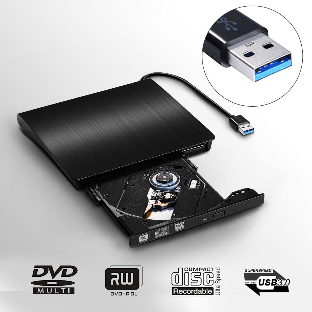 External DVD Drive, JIRVY USB 3.0 Ultra Slim Portable USB DVD Burnner Writer Player CD DVD RW/ROM Drive for Apple Macbook Pro Air iMAC or Laptops/Desktops