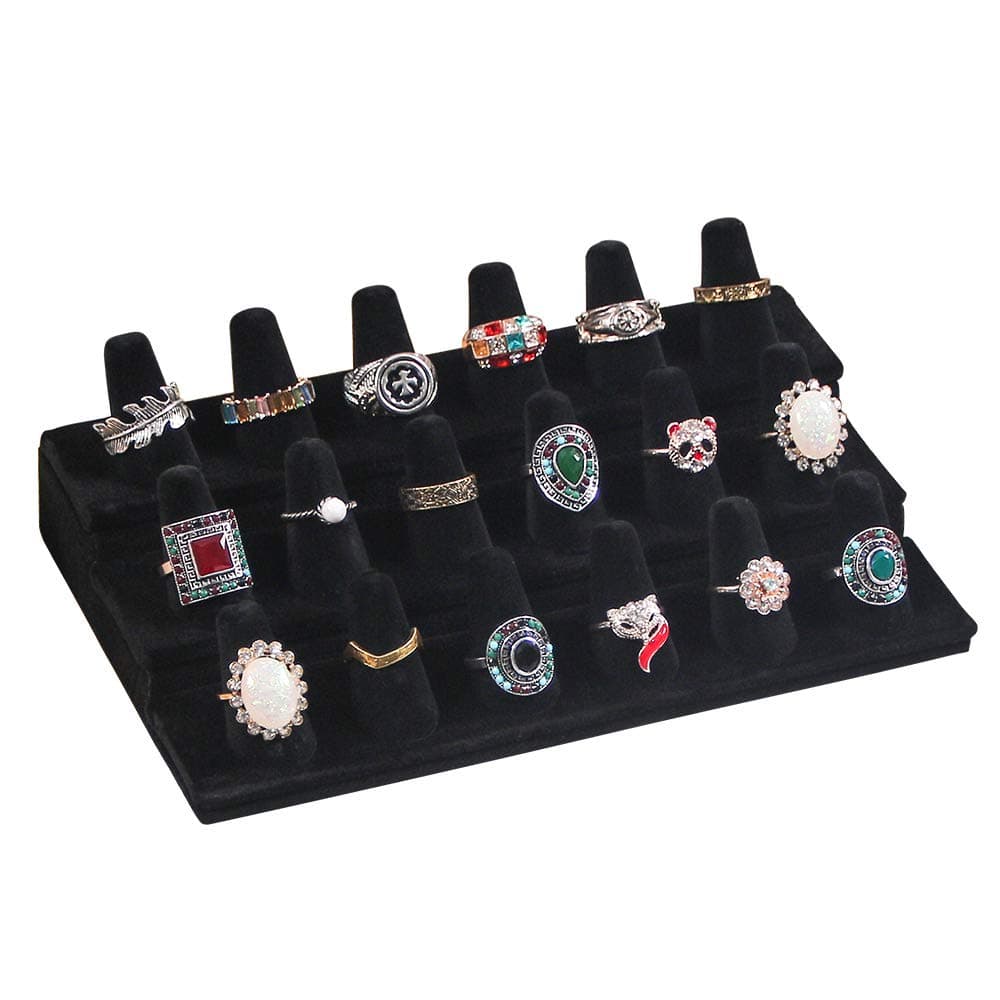 Coward 18 Holders Ring Display Stand, Black Velvet Jewelry Storage Drawer Organizer for Rings