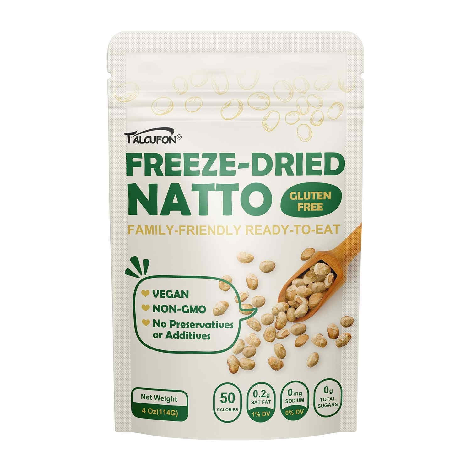 TALCUFON Japanese Freeze-Dried Natto Beans, Fresh Natto Fermented Soybean 4 Oz, Non-GMO, Vegan, Plant Protein Ready to Eat Natto Snack 114G