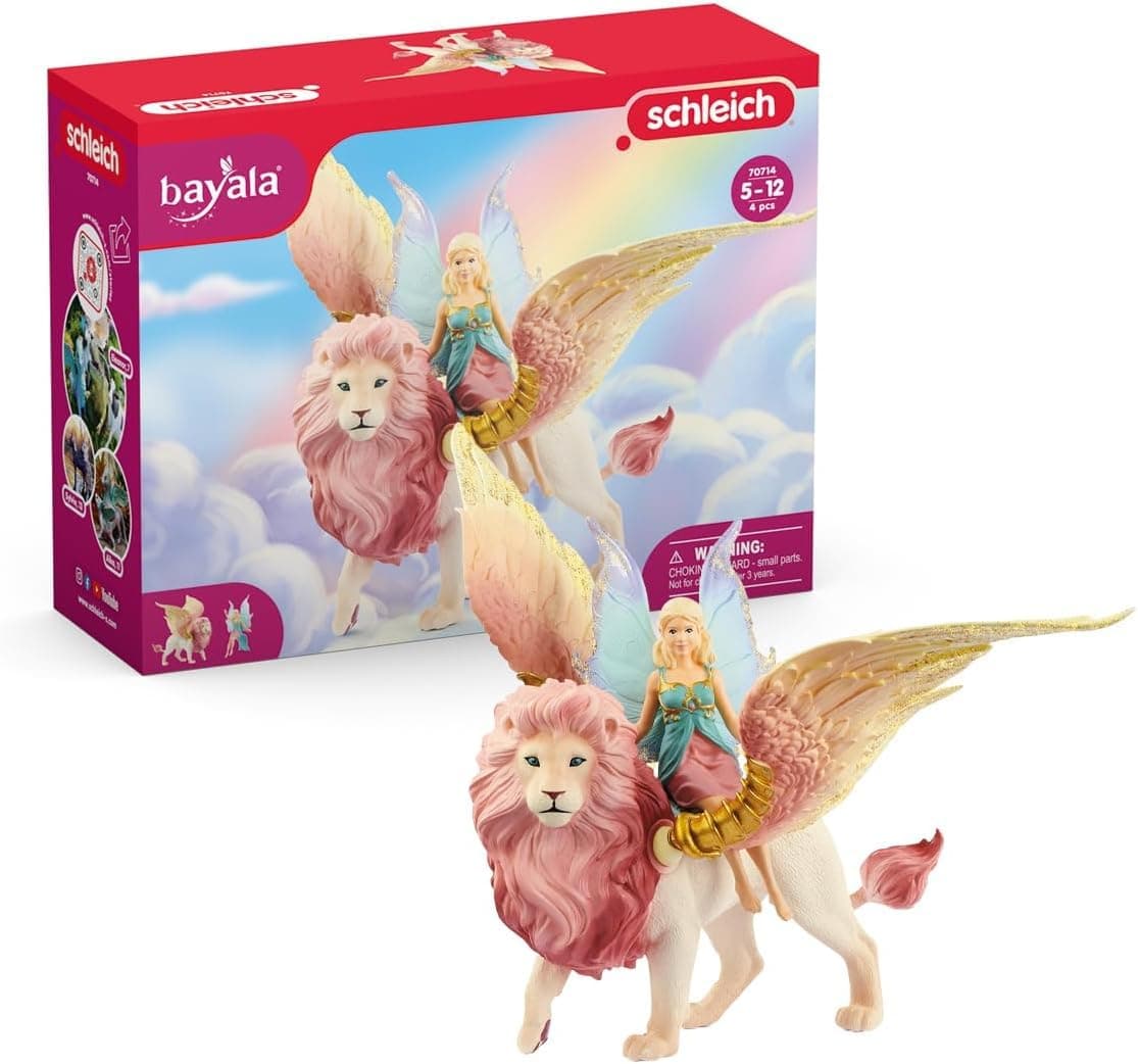 Bayala - Winged Fairy and Flying Lion Toy Set for Girls and Boys - Moveable Pink Lion and Cute Magnetic Blue Fairy Action Figure - Magical Animal Figurine Playset for Kids Ages 5+ | 70714