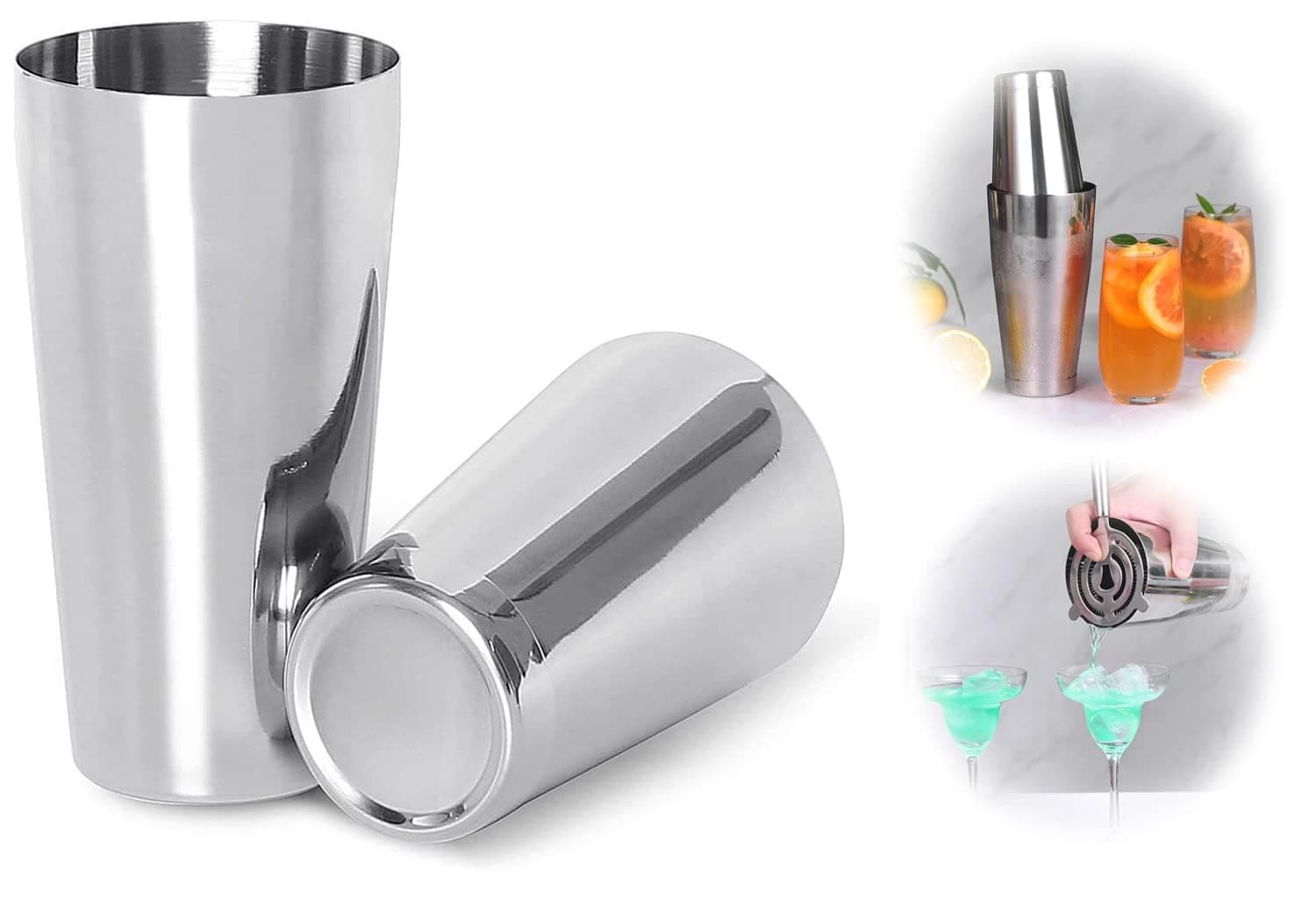 DELFINO Boston Cocktail Shaker, 2-Piece All Stainless Steel Boston Shaker Tins, 18oz Weighted and 26oz Unweighted Boston Cocktail Shaker Bar Set for Professional Bartenders and Home Cocktail Lovers