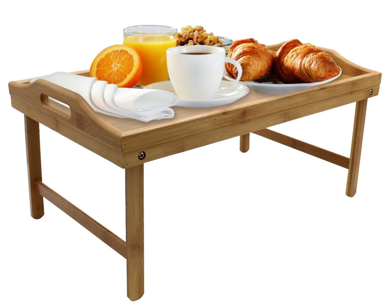 Folding Bed Tray Table with Legs and Breakfast Serving Tray Bamboo Bed Table and Bed Trey with Legs Dinner Butler Tray Lad Desk