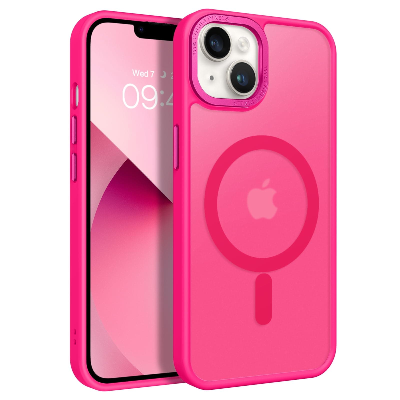 iPhone 13/14 Case [6.1"] Hot Pink, Slim, Matte, MagSafe Compatible, Shockproof