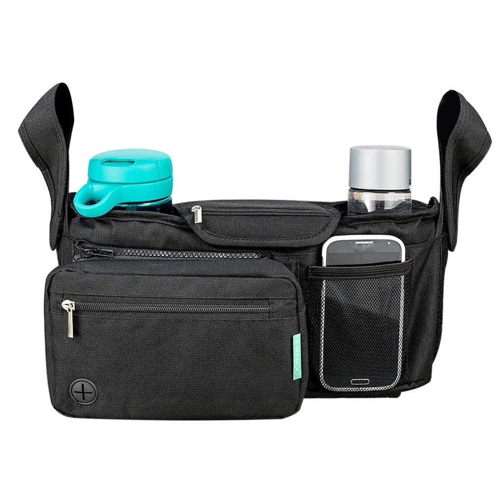 Jialili Canvas Universal Baby Trolley Removable Storage Bag Stroller Cup Carriage Pram Buggy Organizer 13.5 x 5 x 2.8 inch Black