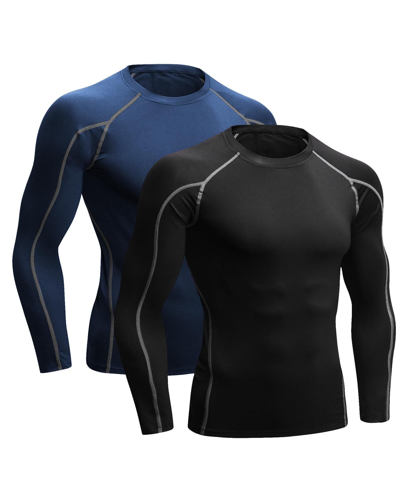 Niksa2 Pack Long Sleeve Running Tops Mens,Base Layers Compression Top T-Shirts,Quick Dry Wicking Gym Athletic Training Workout Tee Shirts