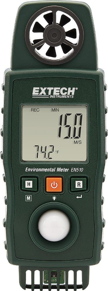 EN510 10-in-1 Environmental Meter - Measures Air Velocity, Light, Sound, Temperature, Humidity, Dew Point, Wet Bulb, Heat Index, Wind Chill, Portable Multi-Function Tester with Backlit LCD