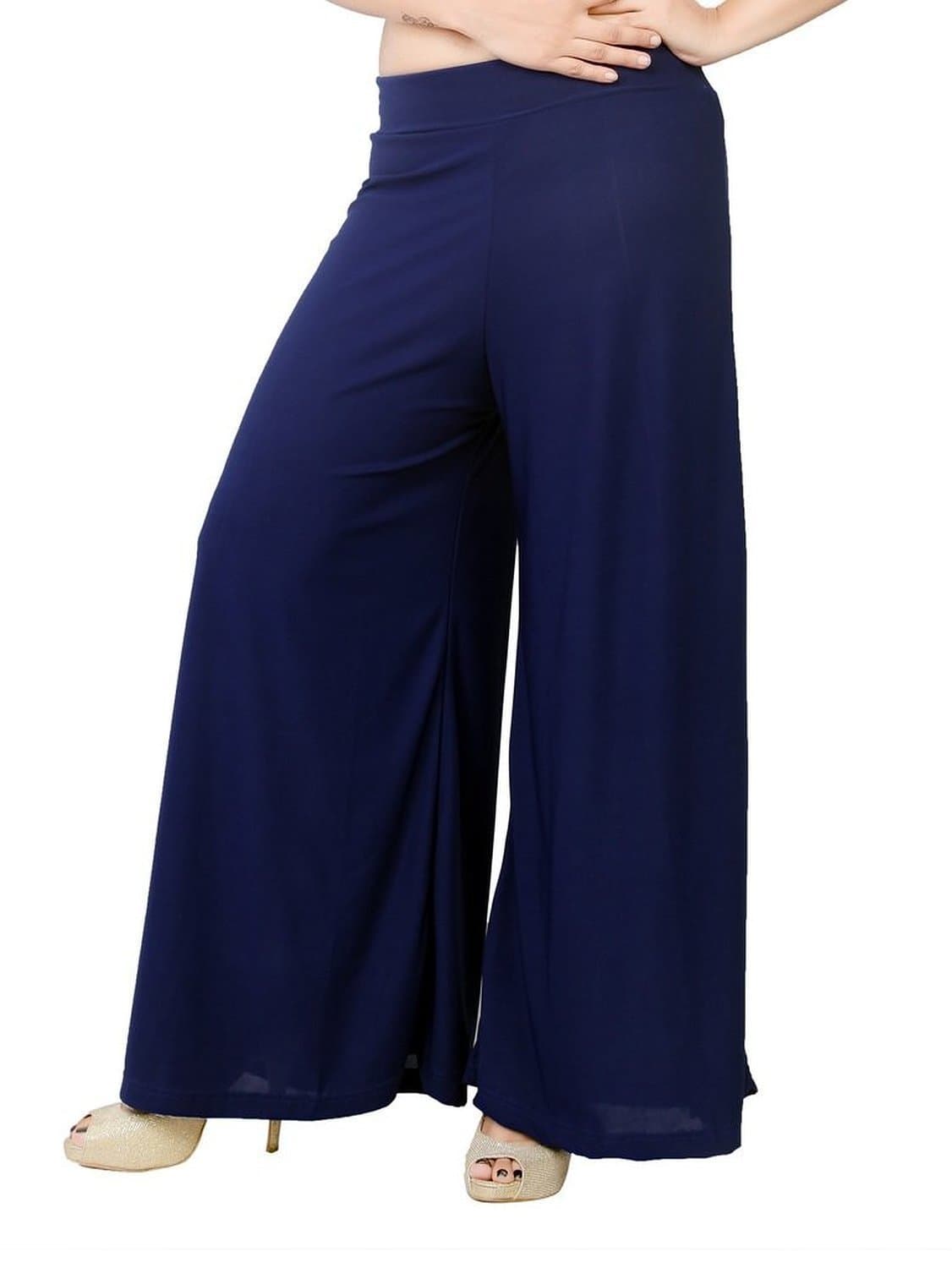 Stretchable Designer Plain Casual Wear Palazzo Pant for Women's - Free Size Waist: 26"-38" (Navy)