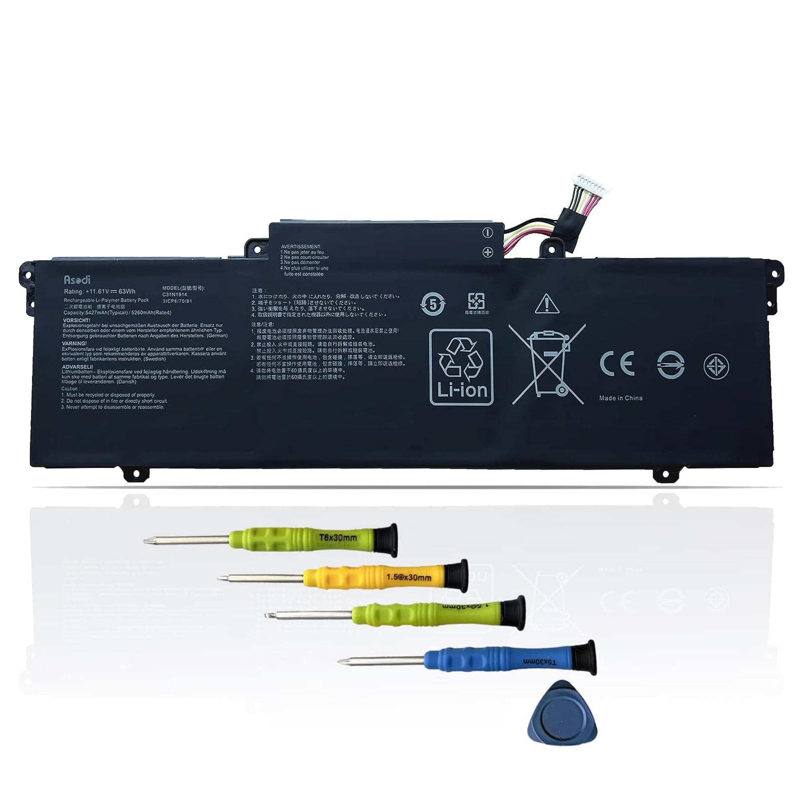 ASODI 63Wh C31N1914 Laptop Battery Replacement for Asus ZenBook 13 UX425UG ZenBook 14 Ultralight UX435EAL Zenbook 14 UM425QA UX435EA UX435EG UX435EG-AI039T Series 0B200-03730100 3ICP6/70/81 11.61V