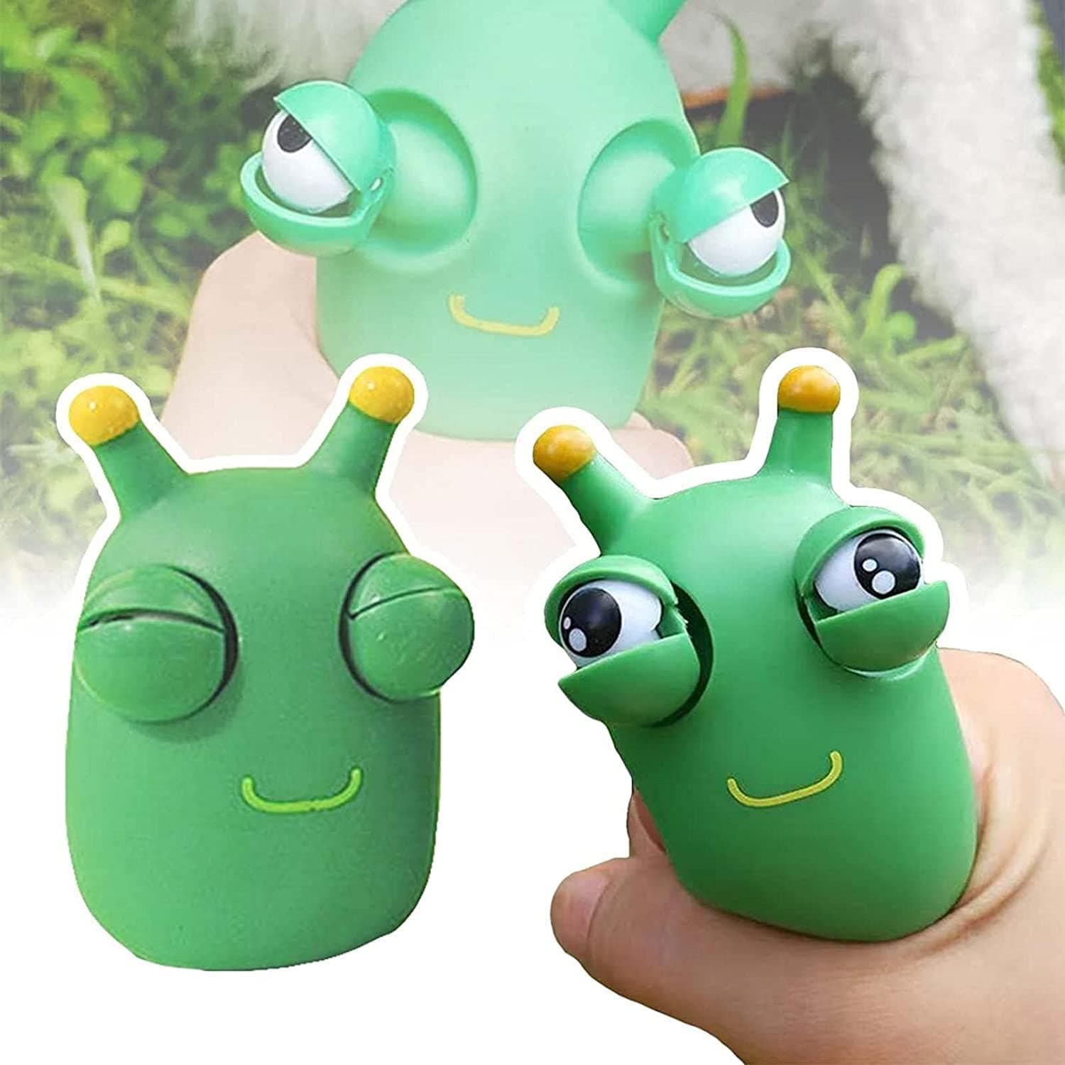 2-Pack Funny Grass Worm Pinch Toy | Green Contacts Pop Out it Eyes Squeeze Toys | Sensory Slug Fidgets Toy for Anxiety | Squishy Stress Relif Animals Balls for Toddlers Kids Adults