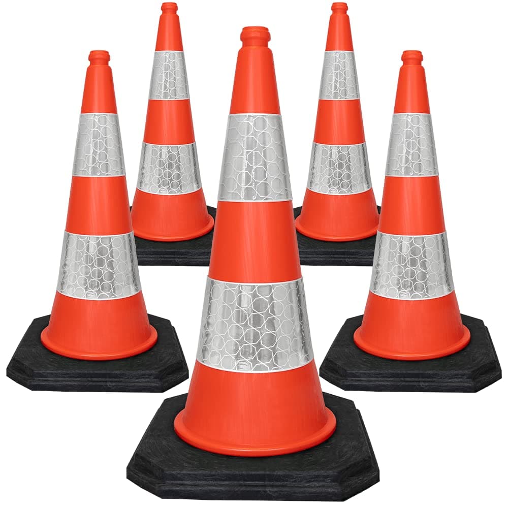 Street Solutions - 5 x 750mm Tall Traffic Cones Reflective Sleeve For Indoor And Outdoor Usage, Self Weighted Cones Are Manufactured In The UK