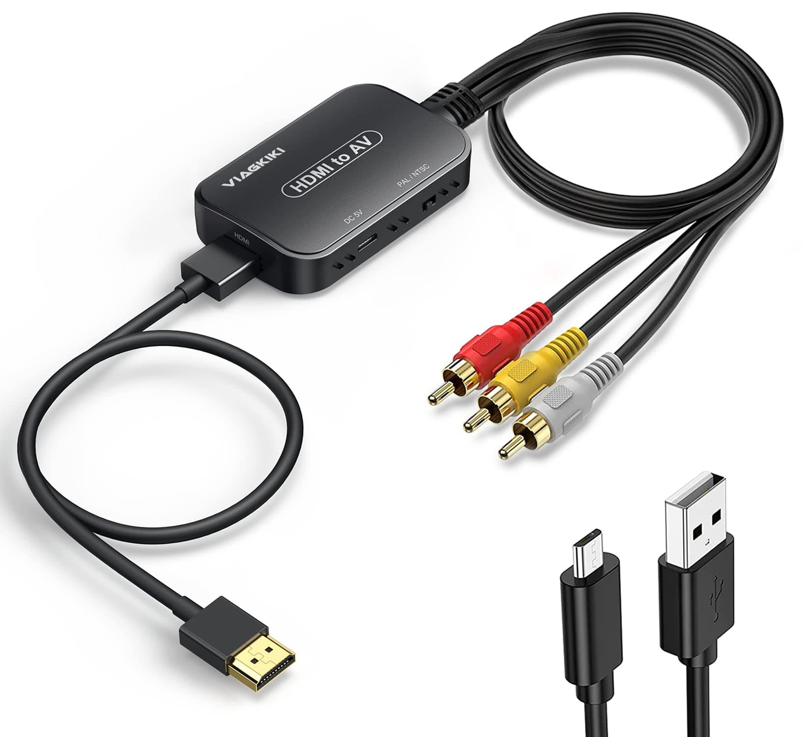 HDMI to RCA Converter, HDMI to RCA Adapter, HDMI to AV 3RCA CVBs Composite Video Audio Converter Adapter for TV Stick/Roku/Apple TV/PC/Laptop/Xbox/HDTV/DVD (with HDMI Cable & USB Cable)