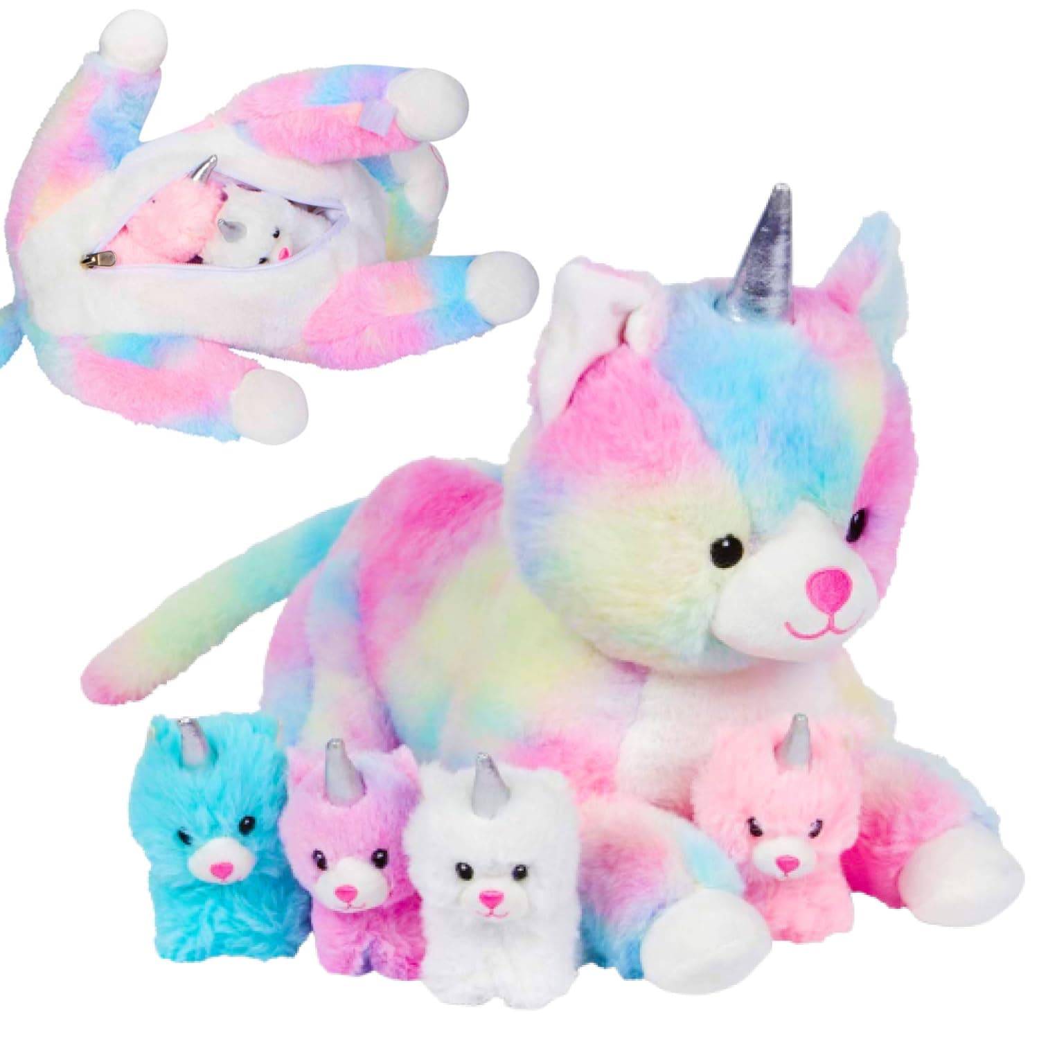PixieCrush Unicorn Cat Plushie - Mommy Cat Unicorn with 4 Baby Kittens - Magi...