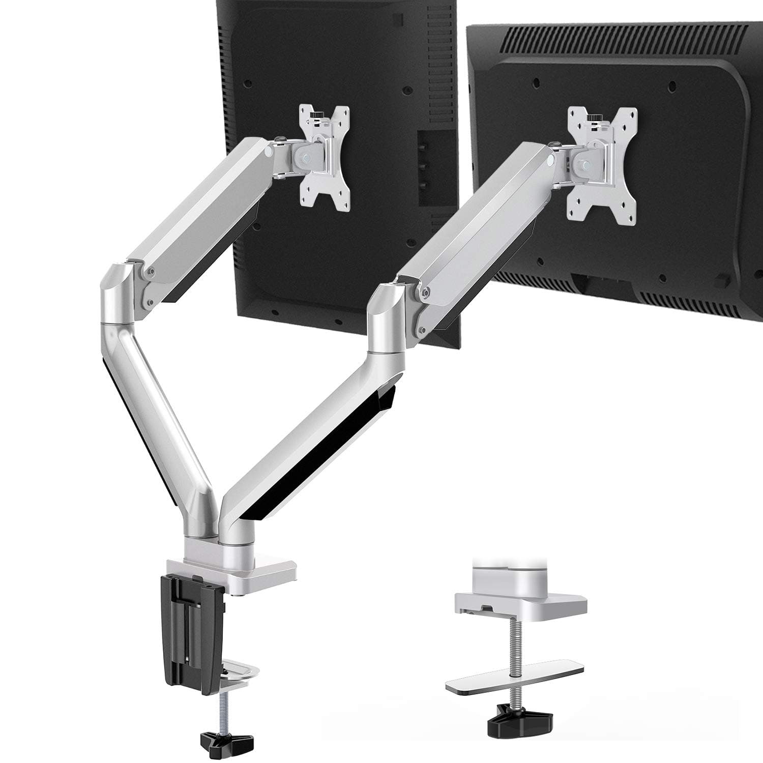 MOUNTUPDual Monitor Desk Mount, Die-Cast Aluminum Fully Adjustable Double Monitor Arm with Gas Spring, Computer Monitor Stand Fits 2 Screen 17 to 32 inch - Each Arm Holds 3.3-17.6LBS, MU0024