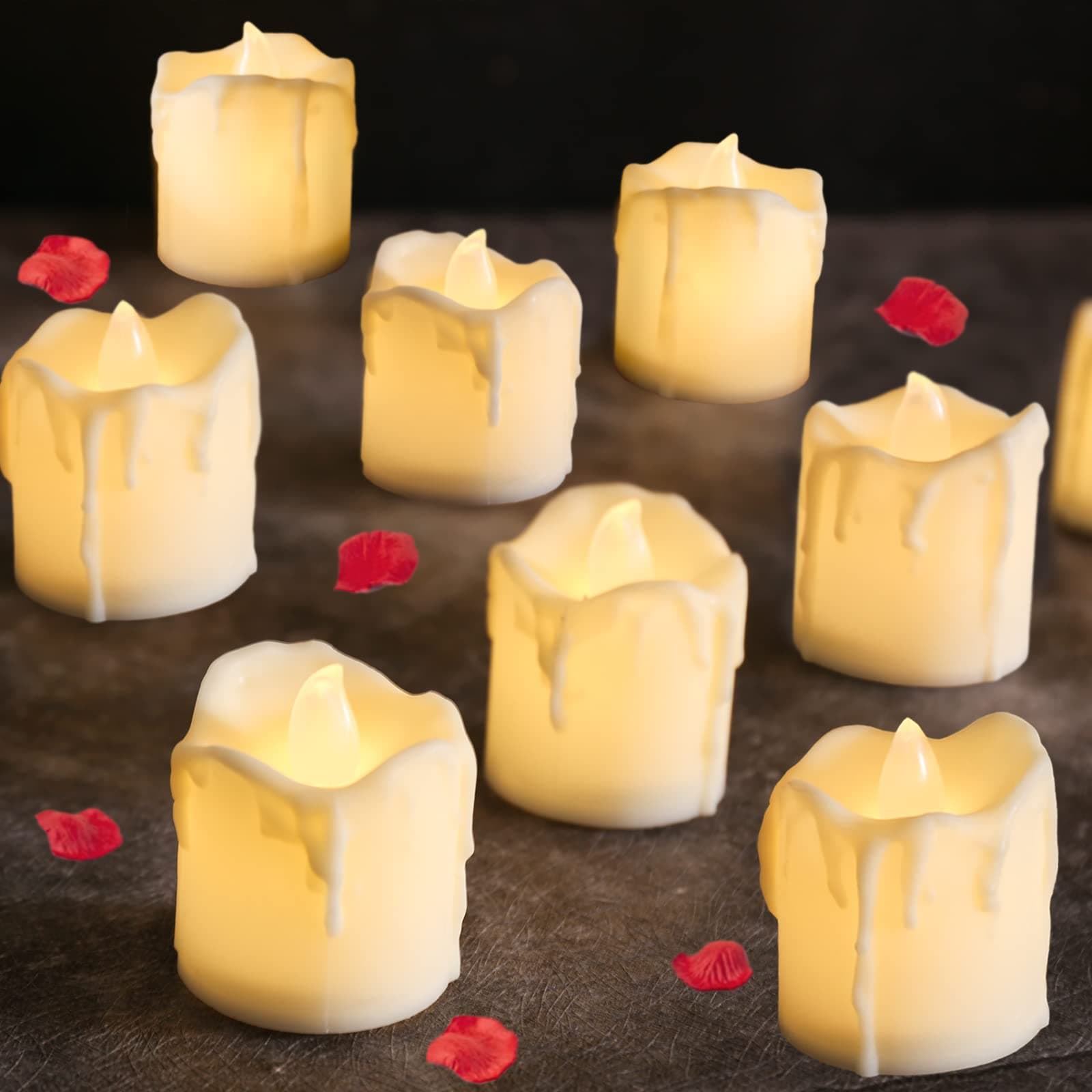 DTOL Bright LED Tea Lights Last 6days Longer Battery Operated Candles with Flickering Flame, Flameless Candles for Wedding, Valentine's Day, Halloween, Christmas Party, Home Decor Warmer White 12 Pack