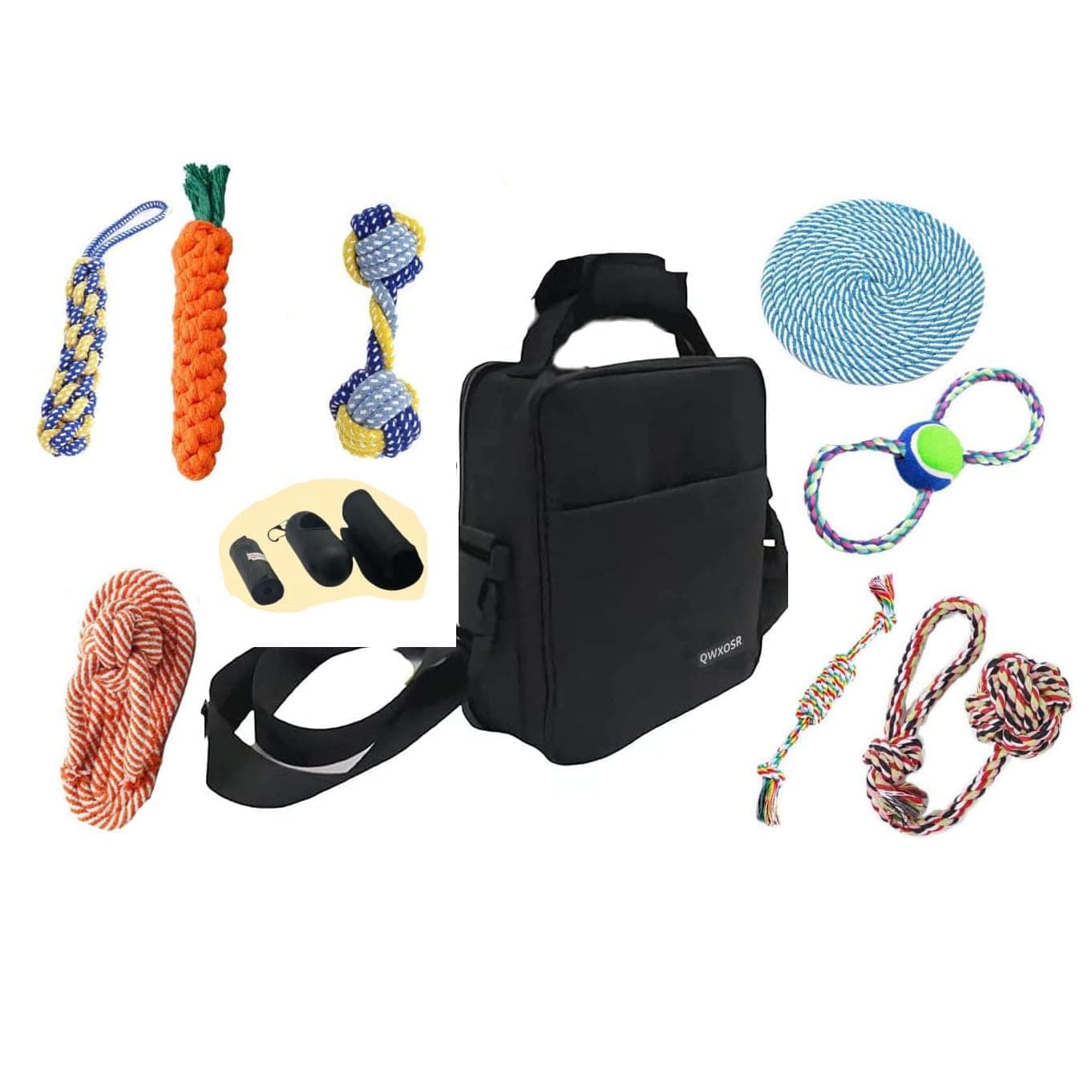 QWXOSR Dog Chew Toy Rope and Shoulder Bag Interactive Toy Ball Rope and Carrying Dog Value Set for Small to Medium Breed Dog Mummy Puppy