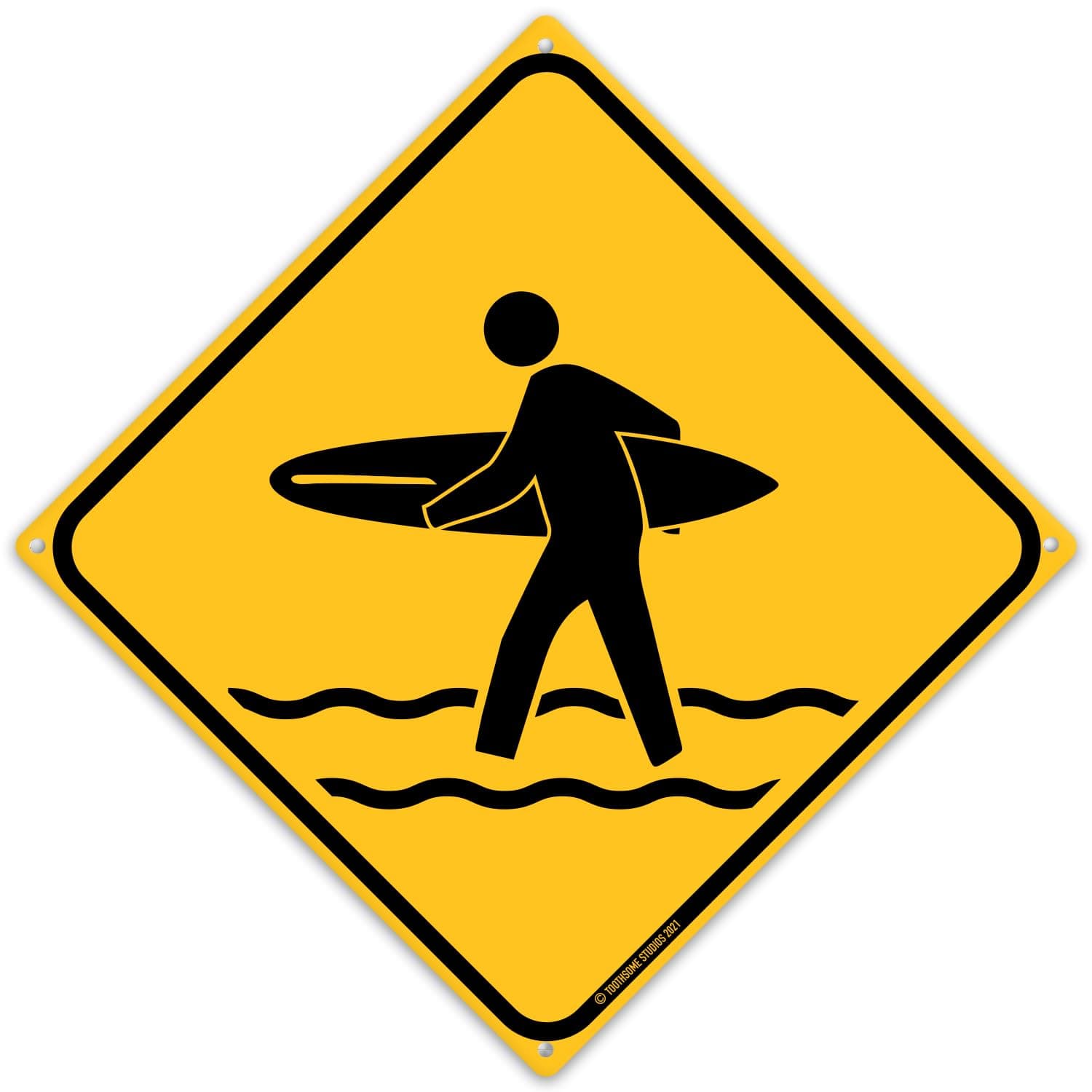 Toothsome Studios Surfer Crossing 12" x 12" Tin Road Sign Beach Home Bar Decor